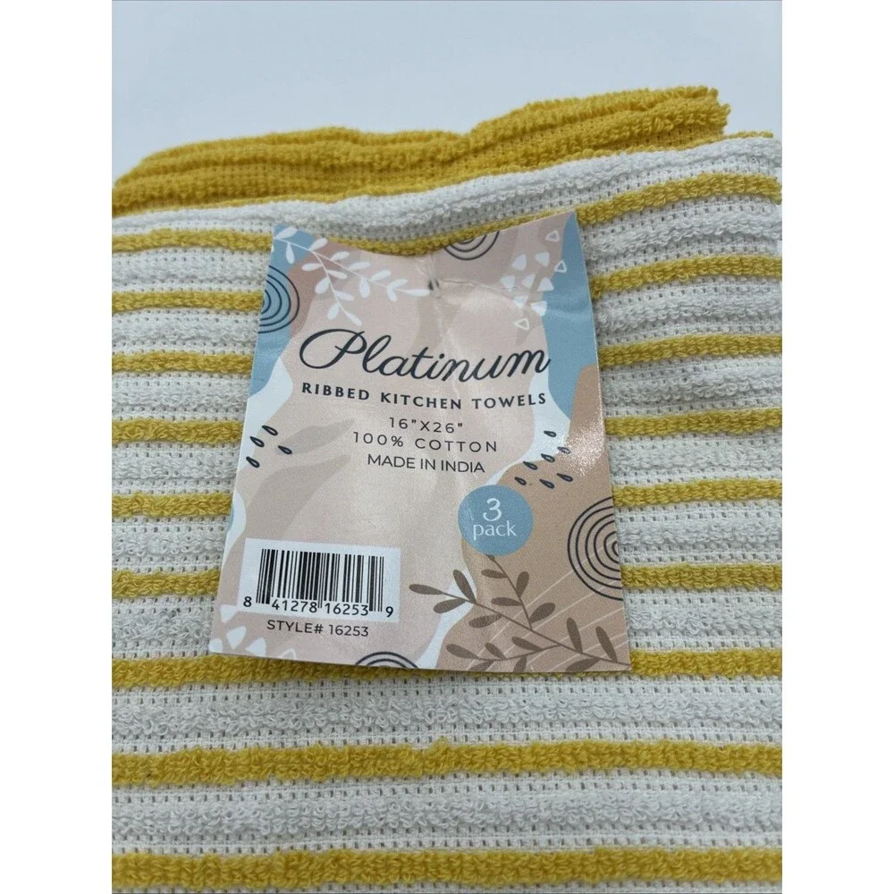 PANTRY KITCHEN TOWELS 3 pack yellow and white 16 X 26 100% COTTON